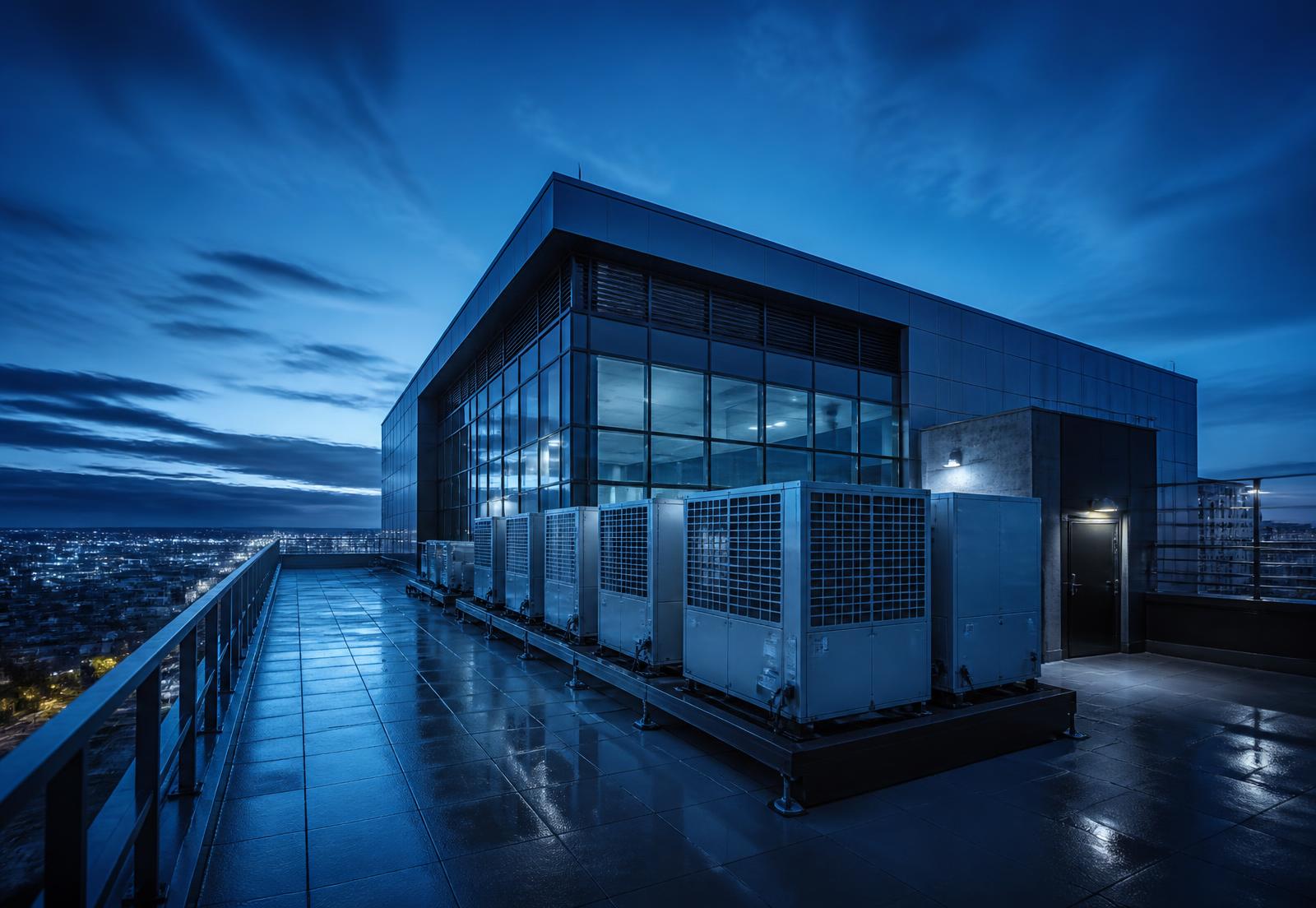 Commercial building rooftop with HVAC equipment